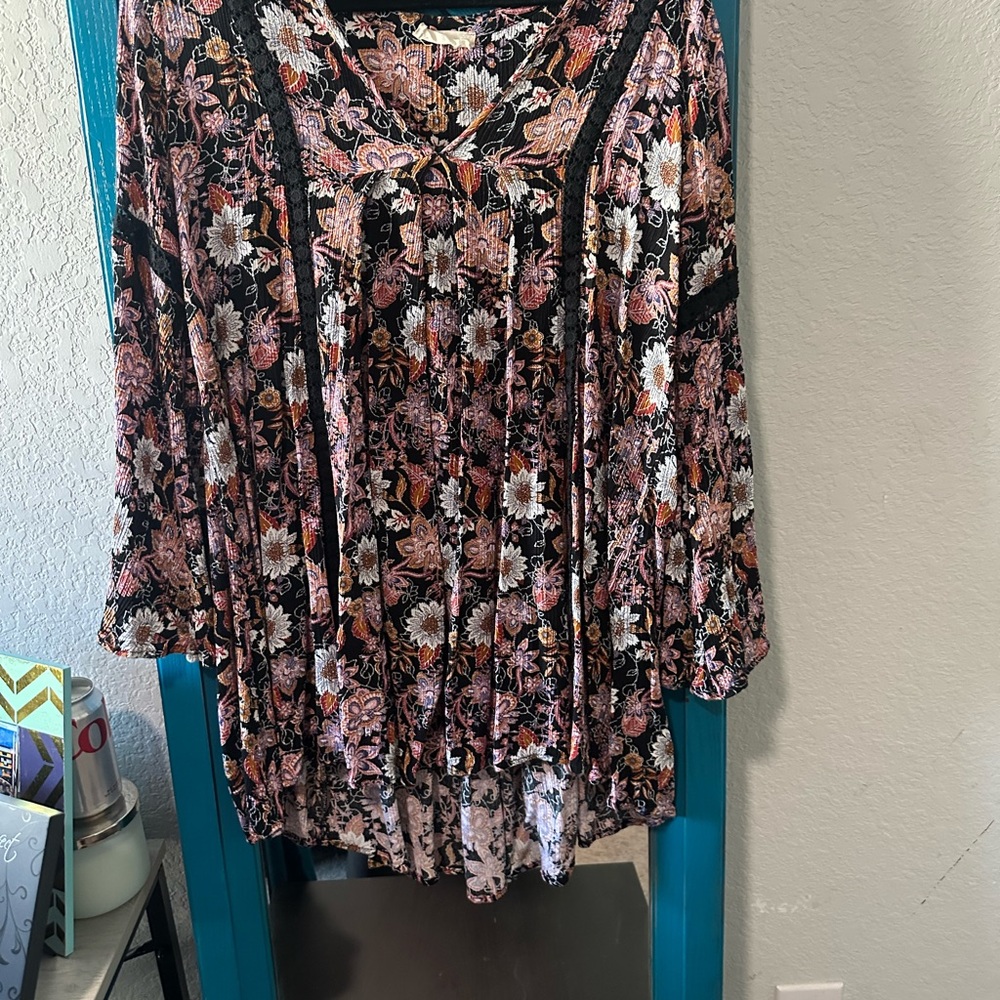 Altar'd State Floral Print Blouse - Pink and Black